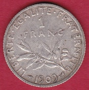 France 1 Franc Semeuse Argent 1909 - Andere & Zonder Classificatie