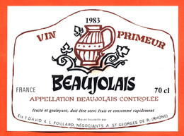 Etiquette Neuve De Vin De Beaujolais Primeur 1983 T David Et L Foillard à Saint Georges De Renains - 75 Cl - Beaujolais