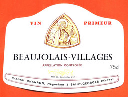 Etiquette Neuve De Vin De Beaujolais Villages Vincent Chanron à Saint Georges - 75 Cl - Beaujolais