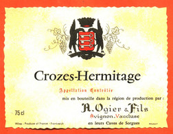 Etiquette Neuve De Vin De Crozes Hermitage R Ogier Et Fils à Sorgues - 75 Cl - Vin De Pays D'Oc