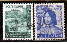 1949 Italia Italy Repubblica LORENZO IL MAGNIFICO + PONTE TRINITA' Usate USED - 1946-60: Gebraucht