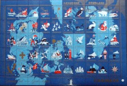 Denmark Christmas Seal 1959 MNH Full Sheet Unfolded Denmark Map - Hojas Completas