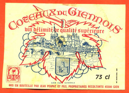 Etiquette De Vin De Coteaux Du Giennois Jean Poupart à Gien - Vue Générale De Gien - 73 Cl - Vin De Pays D'Oc