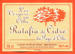 Etiquette De Ratafia De Cidre Du Pays D'othe Les Vergers En Othe Bruno Farine à Moussey - 75 Cl - Fruit En Groenten