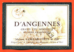 Etiquette Ancienne Neuve De Vin Mousseux D'angennes Langlais Cotte à Savigny Les Beaune - 75 Cl - Vin De Pays D'Oc