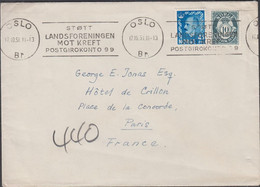 1951. NORGE. 45 ØRE Haakon + 10 øre Posthorn On Cover To Paris, France Cancelled OSLO 17.10.... (Michel 363+) - JF428299 - Cartas & Documentos