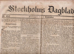 1844. SVERIGE. TIDNING - Cancel In Brown Red On Stockholms Dagblad No 254, Fredagen Den 1. November 1844. ... - JF516917 - ... - 1855 Voorfilatelie