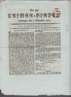 1829. SVERIGE. TIDNING - Cancel In Brown Red On Calmar- Bladet Onsdagen Den 9 December 1829. Interesting R... - JF516919 - ... - 1855 Prephilately