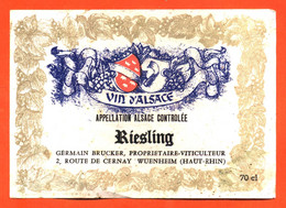 Etiquette Ancienne + Collerette De Vin D'alsace Riesling Germain Brucker à Wuenheim - 70 Cl - Riesling