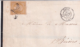 1857 - TARIF SPECIAL 10c FAIRE-PART ! - EMPIRE 10c SEUL Sur LETTRE SC De PARIS => BEZIERS (HERAULT) - Tarifas Postales