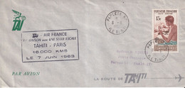 1963 - TAHITI - ENVELOPPE ILLUSTREE (CARTE De La ROUTE De TAHITI AU DOS !) De PAPEETE 1° VOL UNE SEULE ESCALE => PARIS - Brieven En Documenten