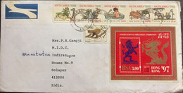 SOUTH AFRICA 1998, USED COVER TO INDIA SE-TENET STRIP OF 5 MINIATURE SHEET HONGKONG -97 LION,DRAGON,MONKEY,CHILDREN,HORS - Covers & Documents