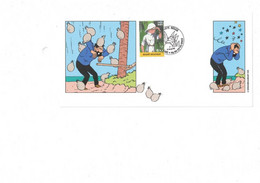 TINTIN : Illustration Haddock Avec Timbre Belge Tintin Et Oblitération Poste Belge Angoulême 2002. - Bandes Dessinées