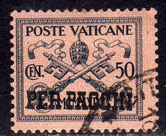 CITTÀ DEL VATICANO VATIKAN VATICAN CITY 1931 PACCHI POSTALI PARCEL POST CONCILIAZIONE SOPRASTAMPATO CENT. 50c USATO USED - Pacchi Postali