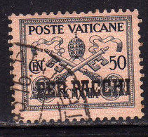 CITTÀ DEL VATICANO VATIKAN VATICAN CITY 1931 PACCHI POSTALI PARCEL POST CONCILIAZIONE SOPRASTAMPATO CENT. 50c USATO USED - Paketmarken