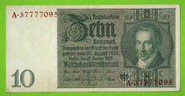 ALLEMAGNE / 10 MARK / 22- 01 - 1929  : Serie  E / N° A 37777095 : Ros. 173  / ETAT NEUF - 10 Mark