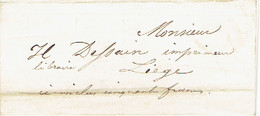 Précurseur Du 26/10/1853 + Manuscrit "ci-inclus Cinquante Francs" Par Le Le Messager FEYEREISEN De HOUFFALIZE Vers LIEGE - 1830-1849 (Onafhankelijk België)