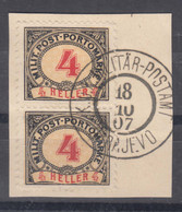 Austria Occupation Of Bosnia Porto 1904 Mi#4 Perforation 9 1/2 Pair Used On Piece - Unused Stamps