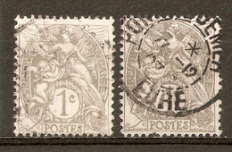 1900-24 - Type Blanc 1c.gris (IB) Nuances - N°107 (x2) - Usados