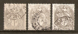 1900-24 - Type Blanc 1c.gris (IB) Nuances - N°107 (x3) - Usados