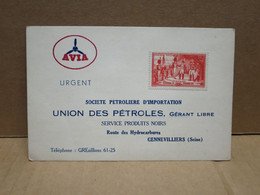 GENNEVILLIERS (92) Carte Commerciale Publicitaire Union Des Pétroles AVIA - Gennevilliers