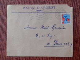 Enveloppe En-tête Mairie ARGENT (CHER) à PARIS Du 25 Avril 1960 Ré-utilisation Enveloppe Reçue - Brieven En Documenten