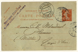 FRANCE - 1908 CP 10c Semeuse De Paris Pour PLUMARI, METELIN, Turquie D'Asie (Plomári, Mytilène, Ile De Lesbos, Grèce) - 1877-1920: Periodo Semi Moderno