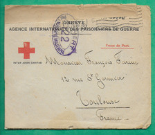 FRANCHISE CROIX ROUGE AGENCE PRISONNIERS DE GUERRE GENEVE SUISSE SWITZERLAND POUR TOULOUSE CENSURE 1918 COVER FRANCE - Croix Rouge