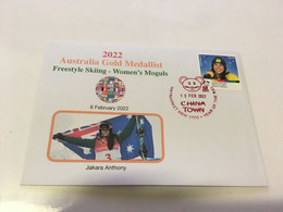 (1 G 36) Beijing 2022 Olympic Winter Games - Gold Medal To Australia - Jakara Antony (with Olympic Gold Stamp Blue Pm) - Winter 2022: Peking