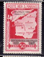 REPUBBLICA DI SAN MARINO 1943 CADUTA DEL FASCISMO POSTA AEREA  FASCISM  FALL AIR MAIL  28 LUGLIO1642 F.R.CENT. 50c MNH - Unused Stamps