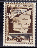 REPUBBLICA DI SAN MARINO 1943 CADUTA DEL FASCISMO POSTA AEREA  FASCISM  FALL AIR MAIL  28 LUGLIO1642 F.R.CENT. 75c MNH - Unused Stamps