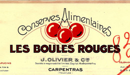 SUPERBE FACTURE 1953 CONSERVES ALIMENTAIRES J.OLIVIER ET CIE CARPENTRAS VAUCLUSE T.B.E.V.3 SCANS - 1950 - ...