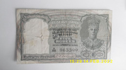 Billet Banque Inde 5 Rupies - Roi George VI - 1938 Probablement - India