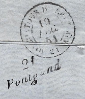 L.A..C. RENNES 1851 25 C.CURSIVE "21 Pontgand" Pour  LANGAST PAR MONCONTOUR COTES DU NORD V. SCANS+ CONTENU DE LA LETTRE - Autres & Non Classés