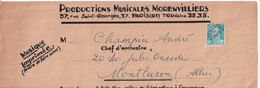 GANDON 8F PREOBLITERE ! IMPRIME SOUS BANDE GF PARTITIONS DE MUSIQUE ! Des PRODUCTIONS MORENVILLIERS à PARIS - 1945-54 Marianne Of Gandon