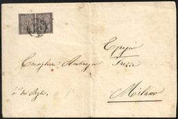 032 * 1858 Lettera Da Piacenza Per Milano, Affrancata Con Coppia Del 15 C. Rosa N. 3. La  Lettera Presenta Una Piega Cen - Parme