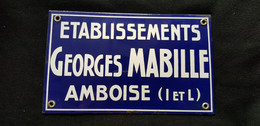 Publicité Plaque émaillée Publicitaire ETABLISSEMENT GEORGES MABILLE AMBOISE 37 Construction Métalique Bleu Blanche - Autres & Non Classés
