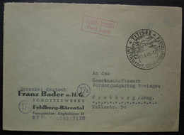 Titisee 1946 Joli Cachet  Sur Lettre De Franz Bader Feldberg Bärental  Cachet 17a, Port Payé Bilingue Pour Freiburg - French Zone