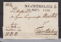 Mecklenburg-Strelitz Kpl. Faltbrief Mit Glasklarem L2 " NEUSTRELITZ/10.SEPT. 1828 " Nach Fürstenberg - [1] Prefilatelia