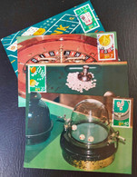 MACAU MAXIMUM CARS - 1987 Casino Games 4 CARDS FULL SET FIRST DAY CANCEL (SB1#01) - Cartoline Maximum