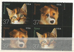 USA 2002 Neuter Spay Kitten Puppy Cat Dog SC.#3670/71 Cpl 2xv Set VFU Plate Block On-piece - Plate Blocks & Sheetlets
