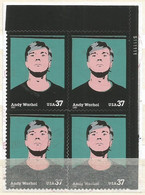 USA 2002 Andy Warhol SC.#3652  VFU Plate Block 4 On-piece - Numero Di Lastre