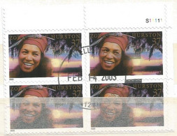 USA 2003 Literary Arts Writer Zora Neale Hurston SC.#3748  VFU Plate Block 4 On-piece - Plate Blocks & Sheetlets