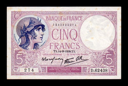 Francia France 5 Francs Violet 1939 Pick 83 EBC XF - 5 F 1917-1940 ''Violet''
