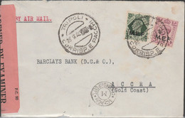 379 * Lettera Da Tripoli Del 28.9.44 Per Accra ( Ghana ), Affrancata Con Occupazione Straniera “M.E.F.” 6 P. + 9 P. N. 1 - Occ. Britanique MEF