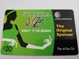 ST LUCIA    $ 20,-PAY AS YOU GO  JAZZ FESTIVAL Green/black  Prepaid    Fine Used Card  ** 8754** - Santa Lucia