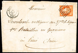 N°5 40c Orange, OBL Grille + T15 "Confolens" Charente Sur Lettre Pour Un Militaire à Paris. B/TB. Signé Calves - 1849-1876: Classic Period