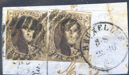 Belgique - Médaillon 10c. X2 Sur Fragment - (F2085) - 1858-1862 Medallones (9/12)