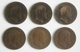 6 Monnaies De 1 Penny à L'effigie Du Roi Edouard VII - D. 1 Penny