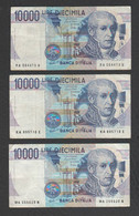 ITALIA 3 X Diecimila Lire Volta Italie 10000 10.000 Lire Repubblica Italiana Italy - 10000 Lire